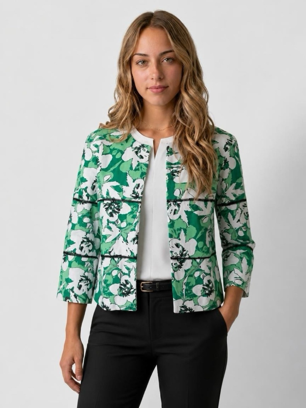A la carte Women's Green Floral Print Blazer Size M